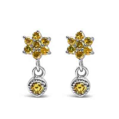 Haus Of Brilliance .925 Sterling Silver 1/10 Cttw Yellow Diamond Star Stud With Bezel Drop Dangle Earrings In Yellow