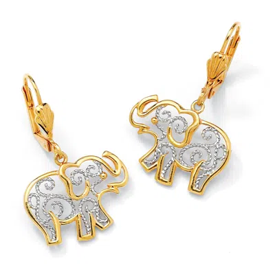 Palm Beach Jewelry Filigree Elephant Drop Pierced Earrings In Tutone 18k Gold-plated In Yellow