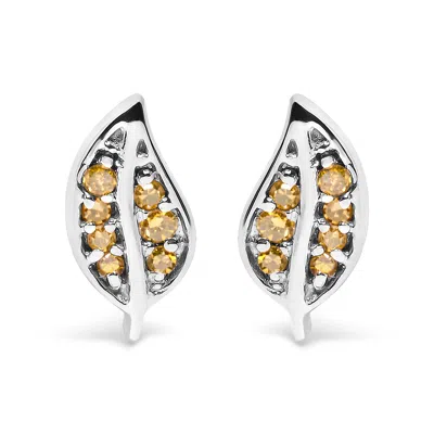 Haus Of Brilliance .925 Sterling Silver Yellow Diamond Accent Leaf Stud Earrings In White