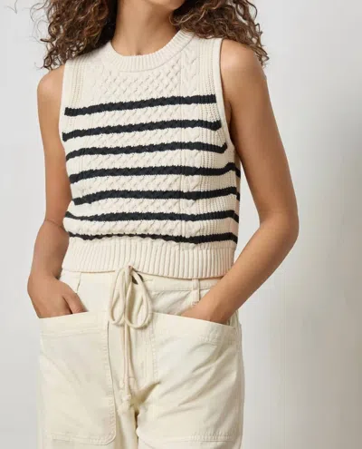 Lilla P Cropped Cable Tank In Midnight Stripe In White
