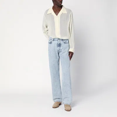 Séfr Jagou Camp-collar Open-knit Merino Wool-gauze Shirt In Beige