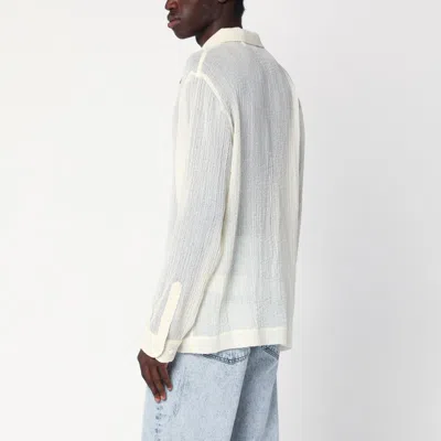 Séfr Jagou Camp-collar Open-knit Merino Wool-gauze Shirt In Beige