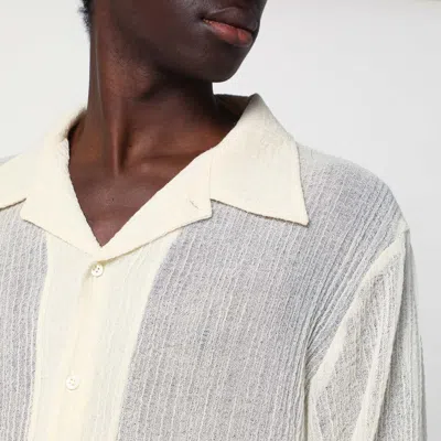 Séfr Jagou Camp-collar Open-knit Merino Wool-gauze Shirt In Beige