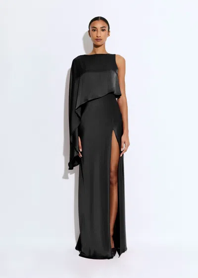 Lapointe Satin Asymmetric Draped Gown In Black