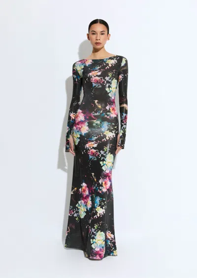 Lapointe Floral Jersey  Boatneck Gown In Technicolor Floral