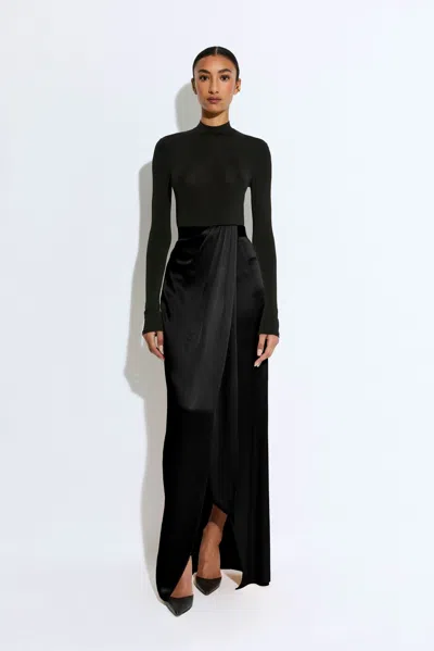 Lapointe Satin Wrap Maxi Skirt In Black