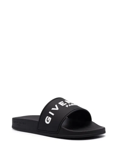 Givenchy 4g Leather-trimmed Embroidered Raffia Slides In Black