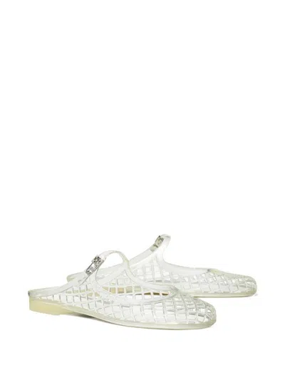 Tory Burch Mellow Jelly Mary Jane Ballerina Mules In Clear/silver