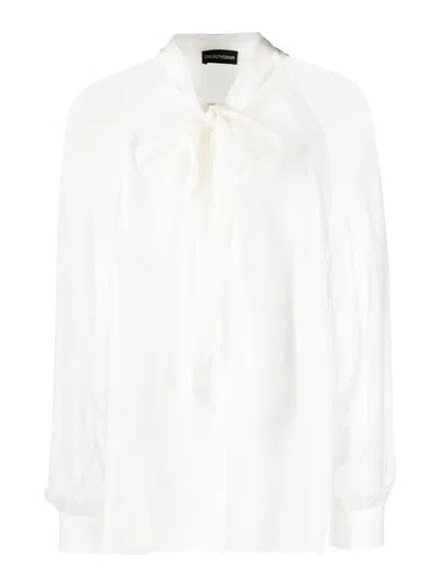 Emporio Armani Neck Tie Blouse High-low Hem In White