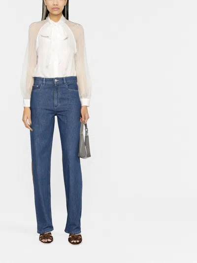 Emporio Armani Neck Tie Blouse High-low Hem In White