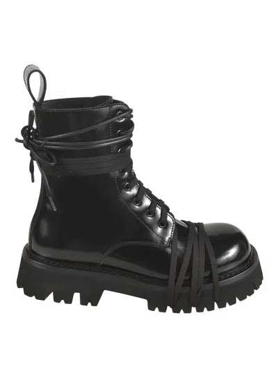 Moschino Glossy Leather Lace-up Boot With Sole In Black