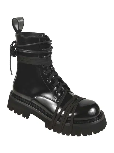 Moschino Glossy Leather Lace-up Boot With Sole In Black