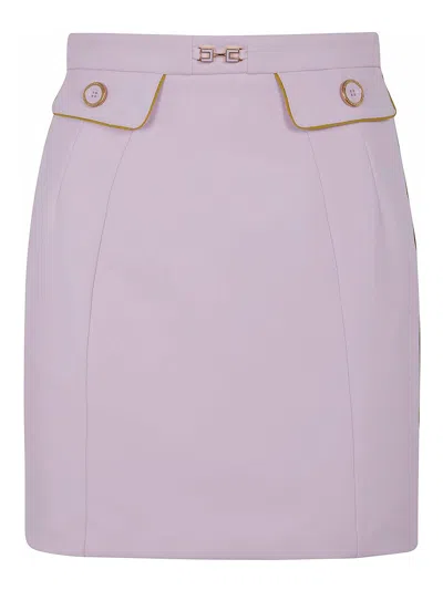 Elisabetta Franchi Crepe Mini Skirt With Piping And Jewel Clip In Pink