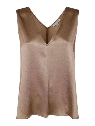 Antonelli Beige Bergamo V-neck Acetate-blend Top In Brown