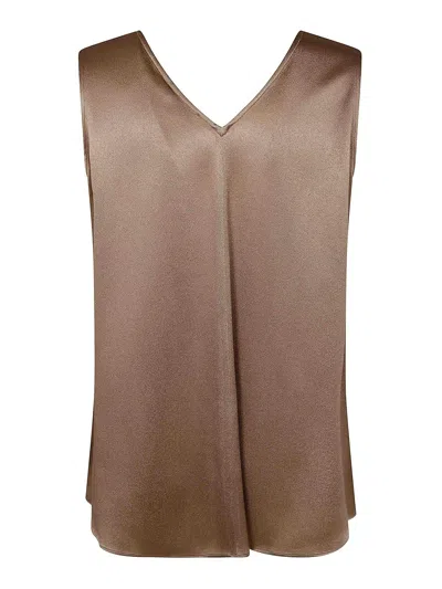 Antonelli Beige Bergamo V-neck Acetate-blend Top In Brown