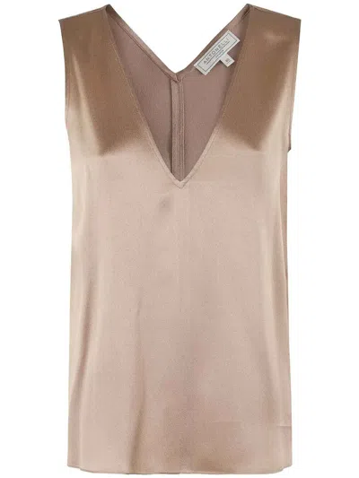 Antonelli Beige Bergamo V-neck Acetate-blend Top In Brown