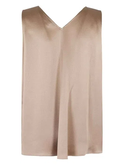Antonelli Beige Bergamo V-neck Acetate-blend Top In Brown