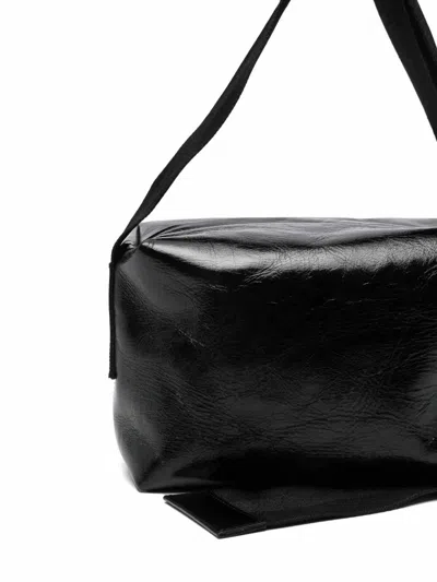 Uma Wang Medium Leather Shoulder Bag With Adjustable Strap In Black