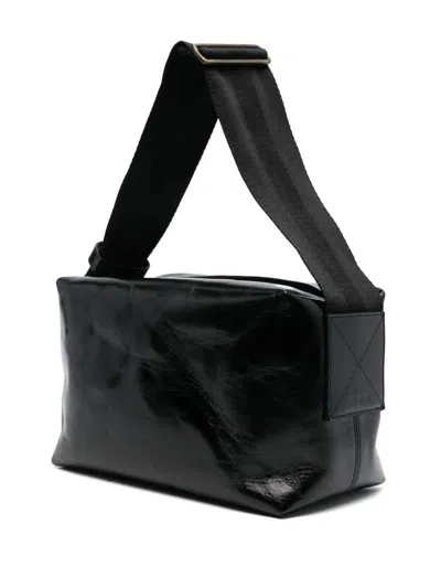 Uma Wang Medium Leather Shoulder Bag With Adjustable Strap In Black