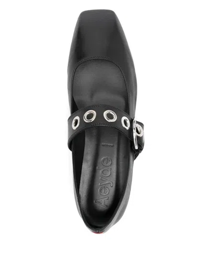 Aeyde Aeydē Nappa Leather Flats With Circular Hardware Detail In Black