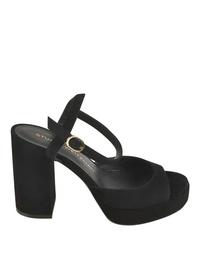 Stuart Weitzman High Block Heel Sandals With Platform Sole In Black