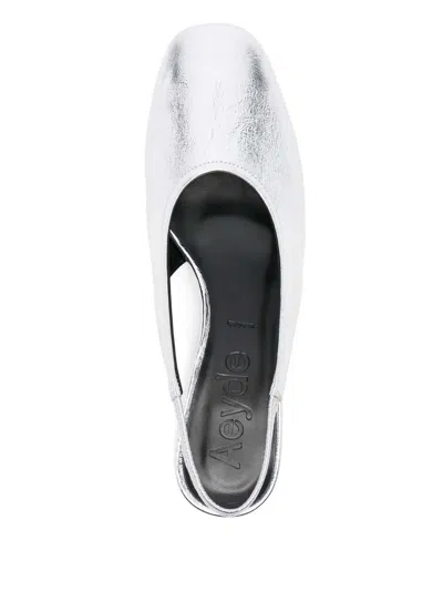 Aeyde Womens Silver Dua Slingback Leather Flats Eur 40.5 / 7.5 Uk In Silver