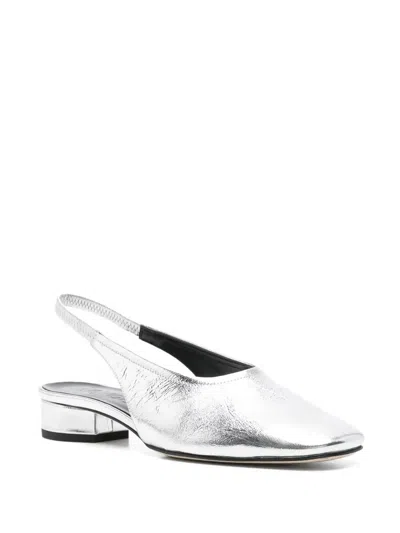Aeyde Womens Silver Dua Slingback Leather Flats Eur 40.5 / 7.5 Uk In Silver