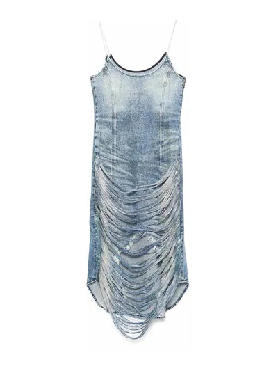 Diesel Fringed Minidress In Blue
