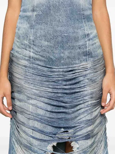 Diesel Fringed Minidress In Blue