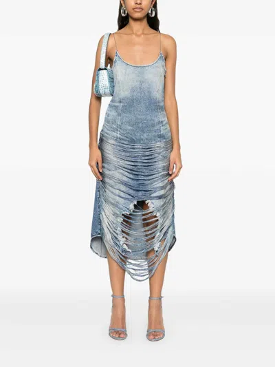 Diesel Fringed Minidress In Blue