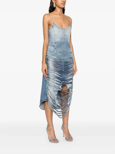 Diesel Fringed Minidress In Blue