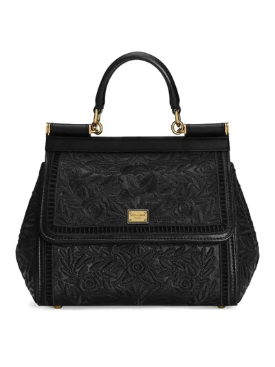 Dolce & Gabbana Black Nappa Leather And Fabric Sicily Handbag