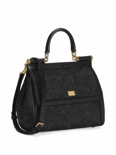 Dolce & Gabbana Black Nappa Leather And Fabric Sicily Handbag