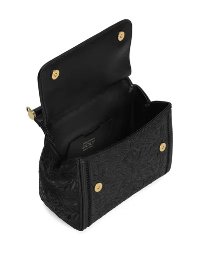 Dolce & Gabbana Black Nappa Leather And Fabric Sicily Handbag
