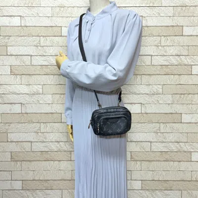 Pre-owned Louis Vuitton Taigarama Black Gray Taiga Leather Monogram Eclipse Pochette Shoulder Bag () In Black, Gray