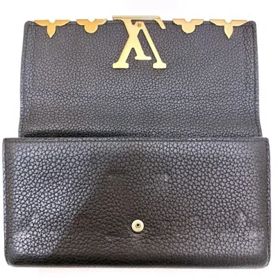 Pre-owned Louis Vuitton Taurillon Noir Leather Long Wallet (bi-fold) ()