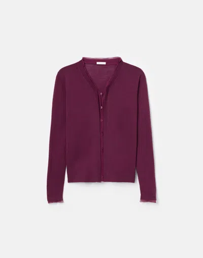 Lafayette 148 Plus-size Fine Gauge Cashmere & Silk Chiffon Trim Cardigan In Purple