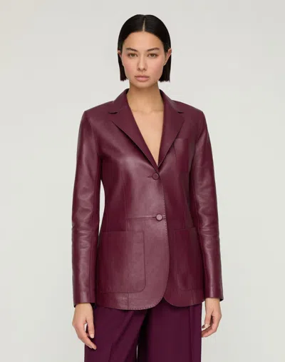Lafayette 148 Plus Size Nappa Leather Pocket Fitted Blazer In Violet Ash