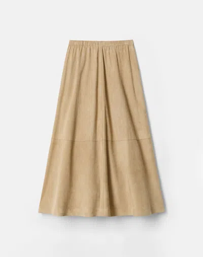 Lafayette 148 Suede Leather Flared Midi Skirt In Clay