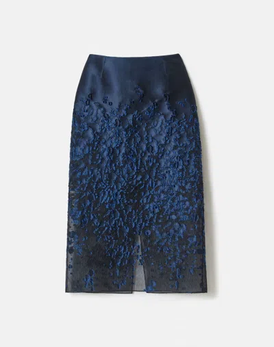 Lafayette 148 Patterned Jacquard Straight Midi Pencil Skirt In Blue