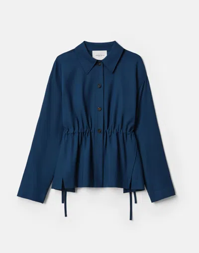 Lafayette 148 Plus Size Stretch Wool Drawstring Oversized Jacket In Lido Blue