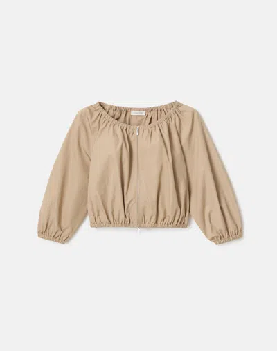 Lafayette 148 New York Crop Organic Cotton Poplin Bubble Jacket In Brown