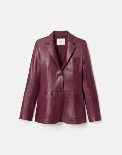 Lafayette 148 Nappa Leather Pocket Fitted Blazer In Purple