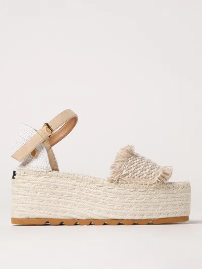 Stella Mccartney Canvas Wedge With Multicolor Fringe Detail In Dust