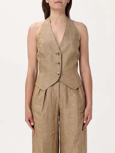 Max Mara 'sauro' Halterneck Buttoned Linen Vest In Tobacco