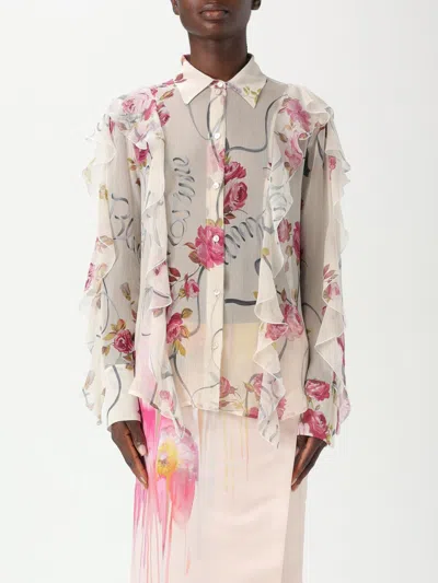 Blumarine Floral Silk Chiffon Shirt In White