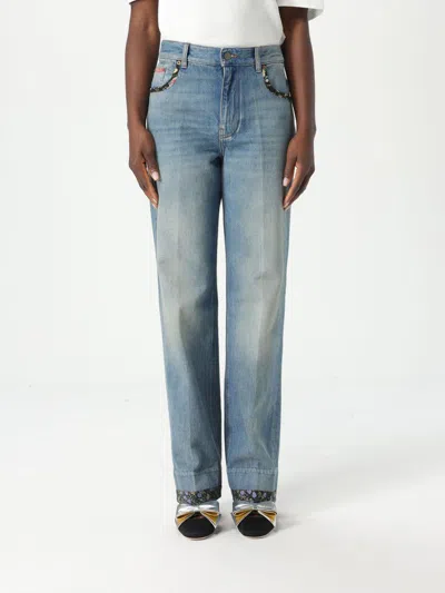 Valentino High Rise Viscose Straight Jeans In Denim