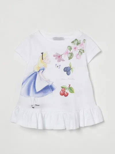 Monnalisa Maxi White T-shirt For Girl With Alice In Wonderland In White