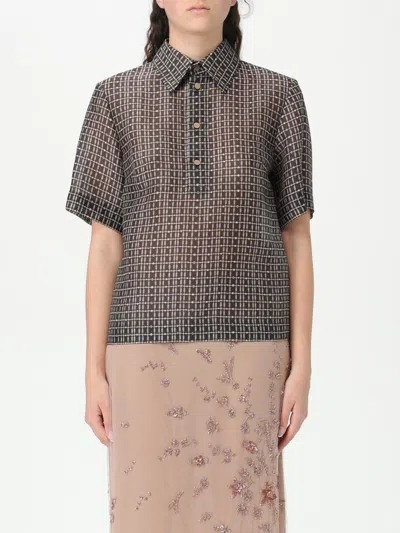 Fendi Women Printed Silk Blend Polo Shirt In Gray