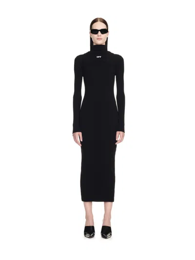 Off-white Off White™ Black Cotton Midi Dress With Logo